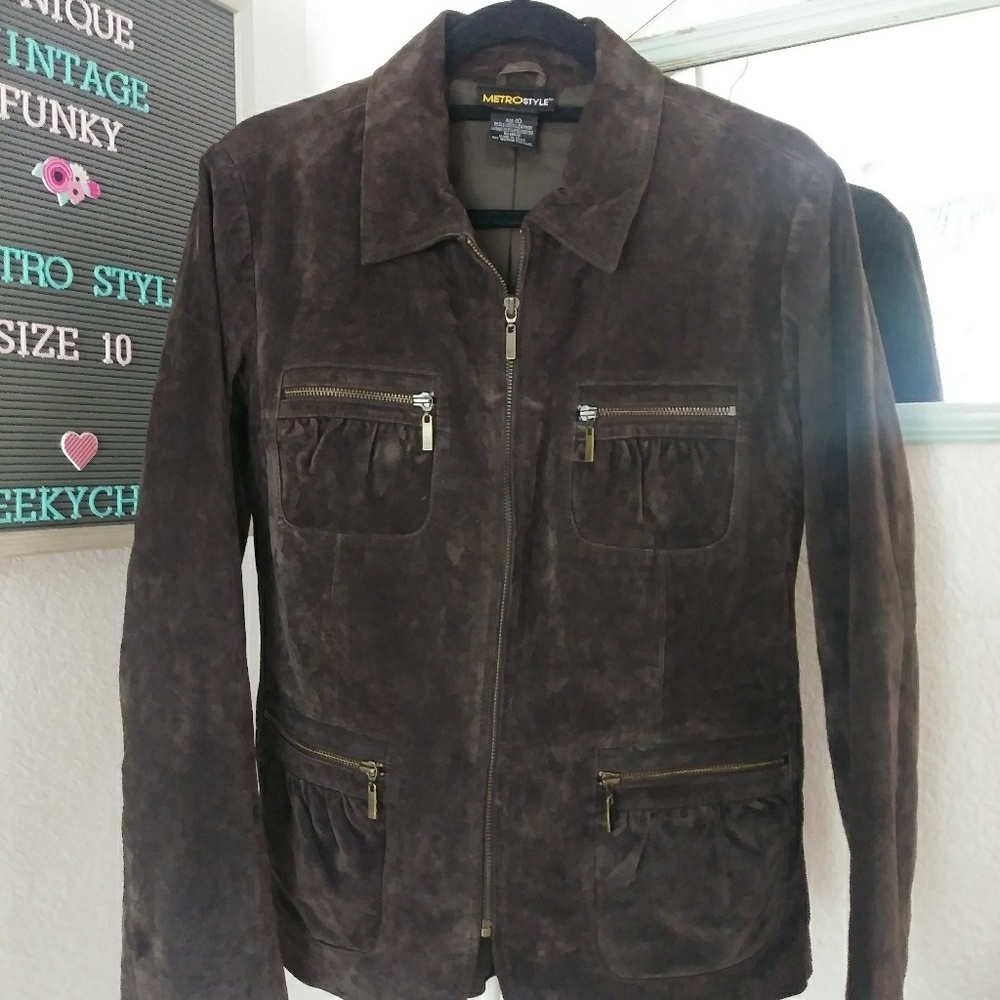 Vintage suede Y2K 2000 jacket MetroStyle chocolate - Picture 2 of 5